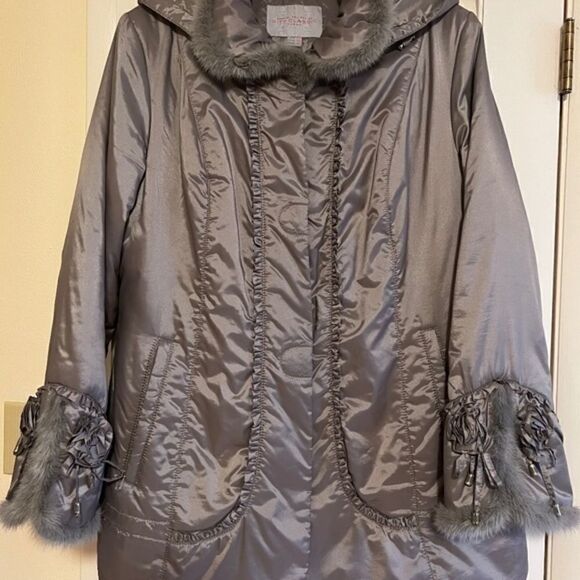 City Classic Jackets & Blazers - WINTER WOMAN HOODED WATER RESISTANT SILVER GREY GENUINE MINK FLORAL